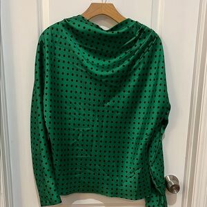 Zara Emerald Green Blouse with Long Sleeves and Elegant Draped Neckline
